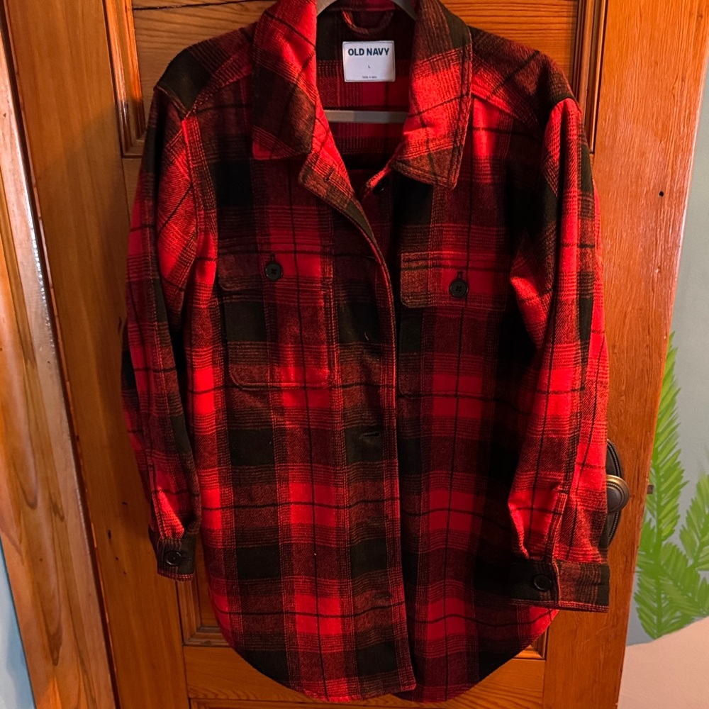 Old Navy Red and Black Checkered Shirt Jacket